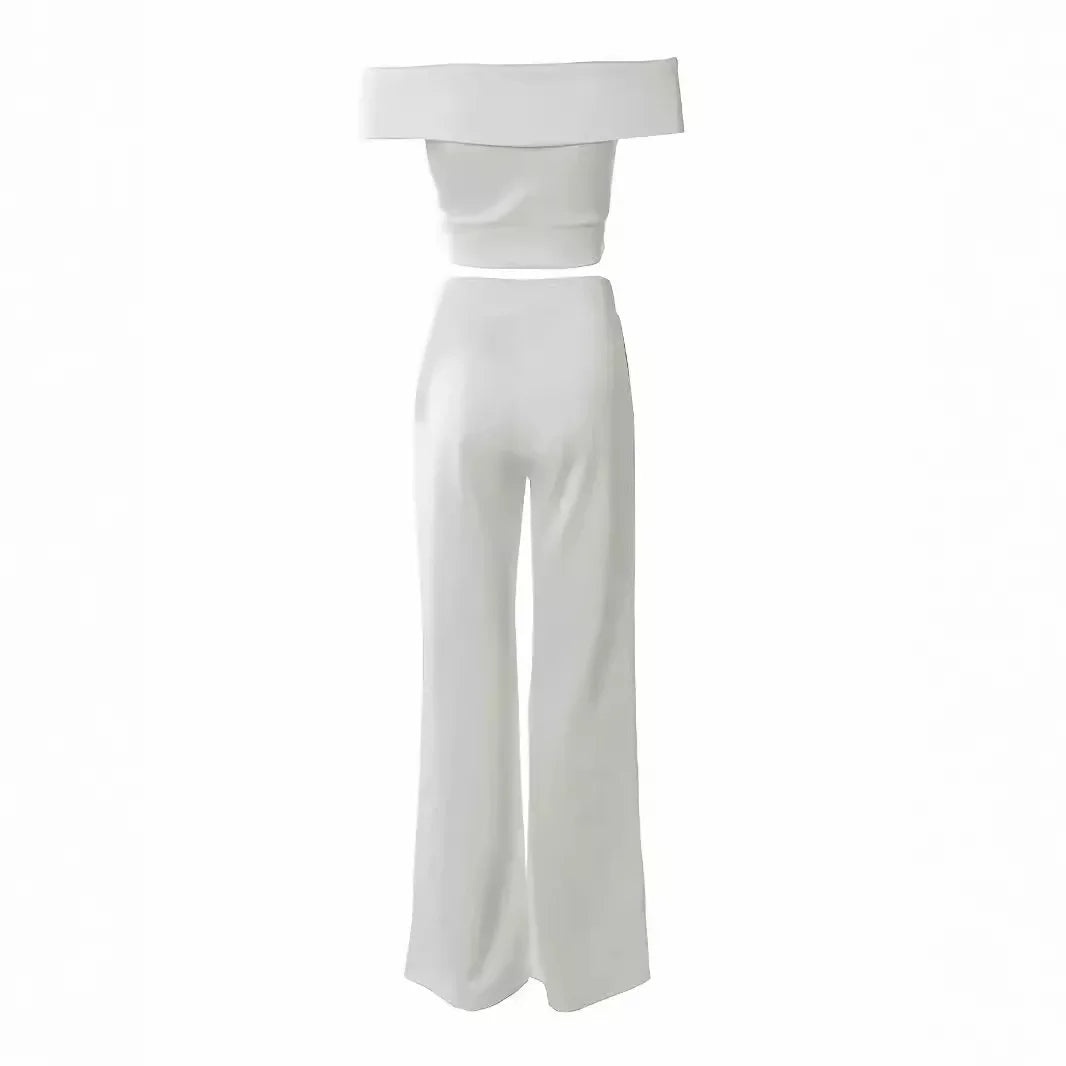 Schulterfreier Zweiteiler Damen – Kurzarm Top & Figurbetonte Hose